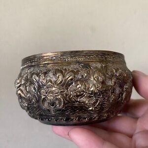 Repousse embossed prayer offering bowl made in Siam/Thailand